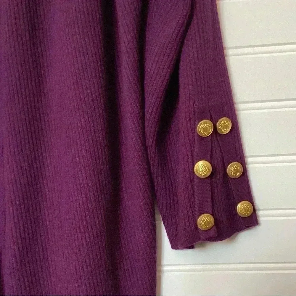 Roz&Ali Womens 3X Plum Purple Open Lon Sleeve Cardigan Ribbed knit Golden Button